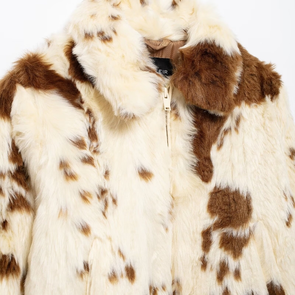 Women Casual Faux Fur Lapel Jacket Fashion Cow Print Autumn Winter - Picture 8 of 10